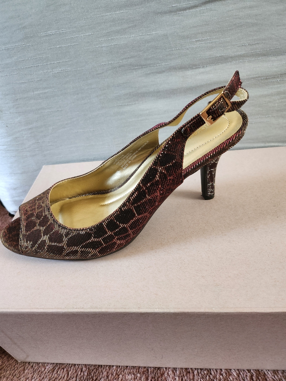 Andrew Geller Burgundy Brown Peep-Toe Slingback Heel